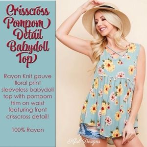 Crisscross Pompom Detail Babydoll Top